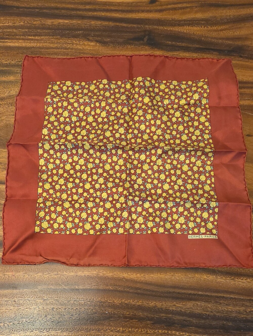 Burgandy Red Hermes Paris Pocket Square, Silk, Men's, Made in France